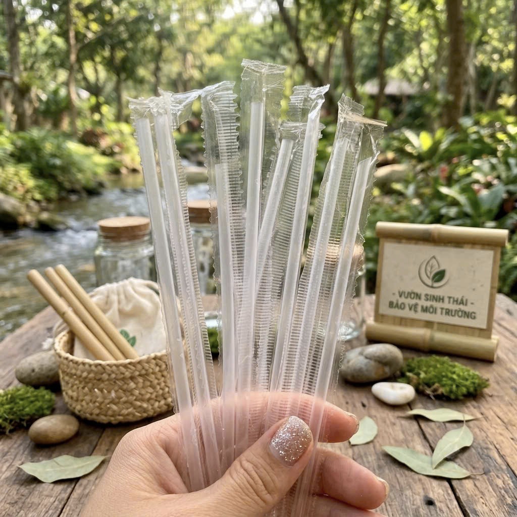 Ống Hút Nhựa Trong Suốt Bọc Màng